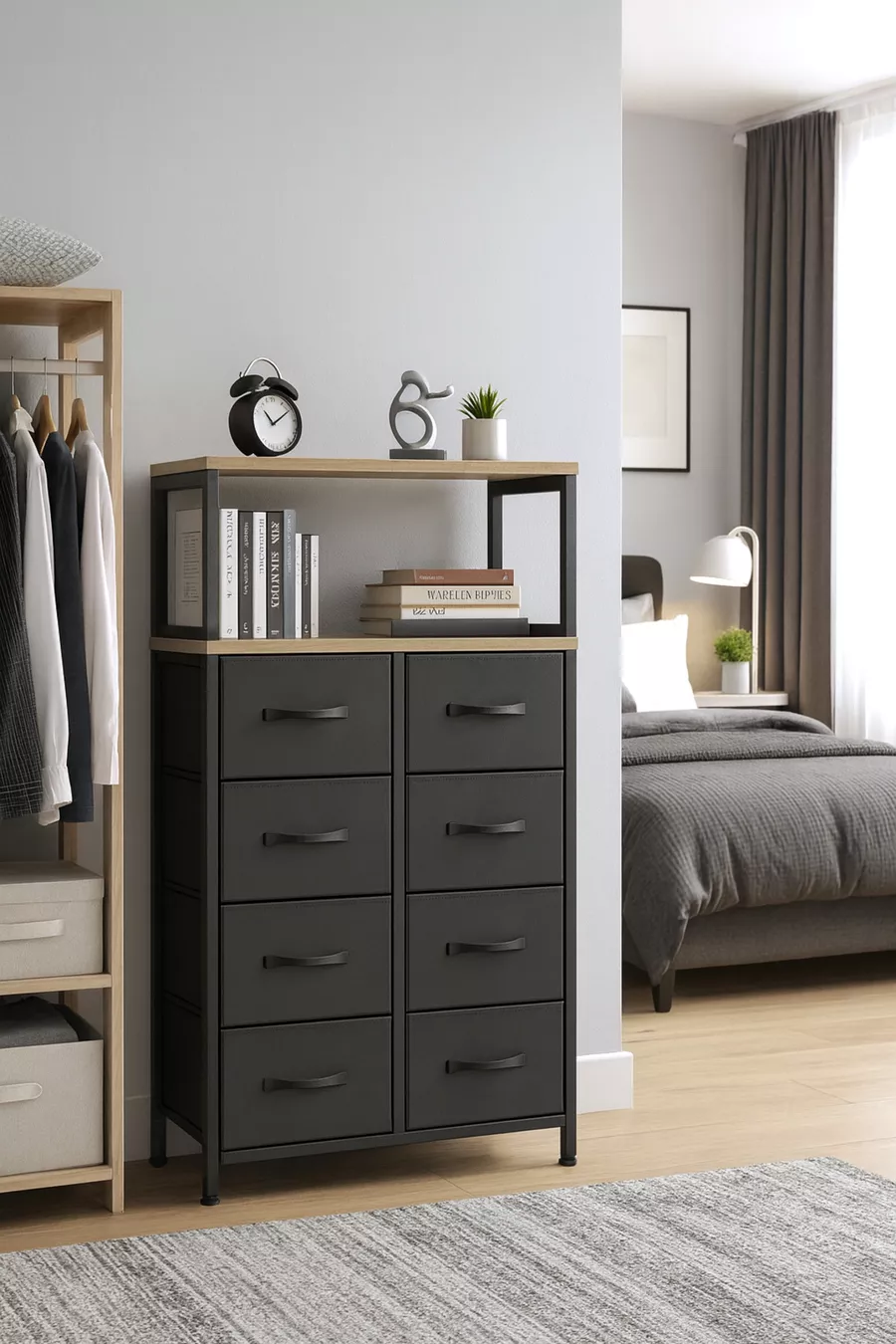 Commode à 2 étagères et 8 tiroirs pour chambre à coucher et chambre d'enfant, organiseur à tiroirs en cuir