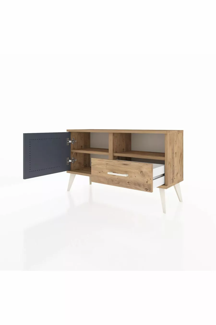 Commode Arges avec 2 étagères, 1 tiroir et 1 porte, Pin-Anthracite/Pin