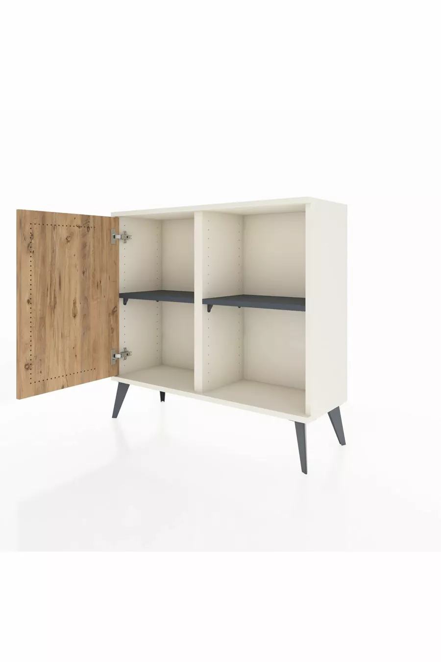 Commode Arges à 2 étagères avec une porte, Aigue-marine/Pin/Anthracite