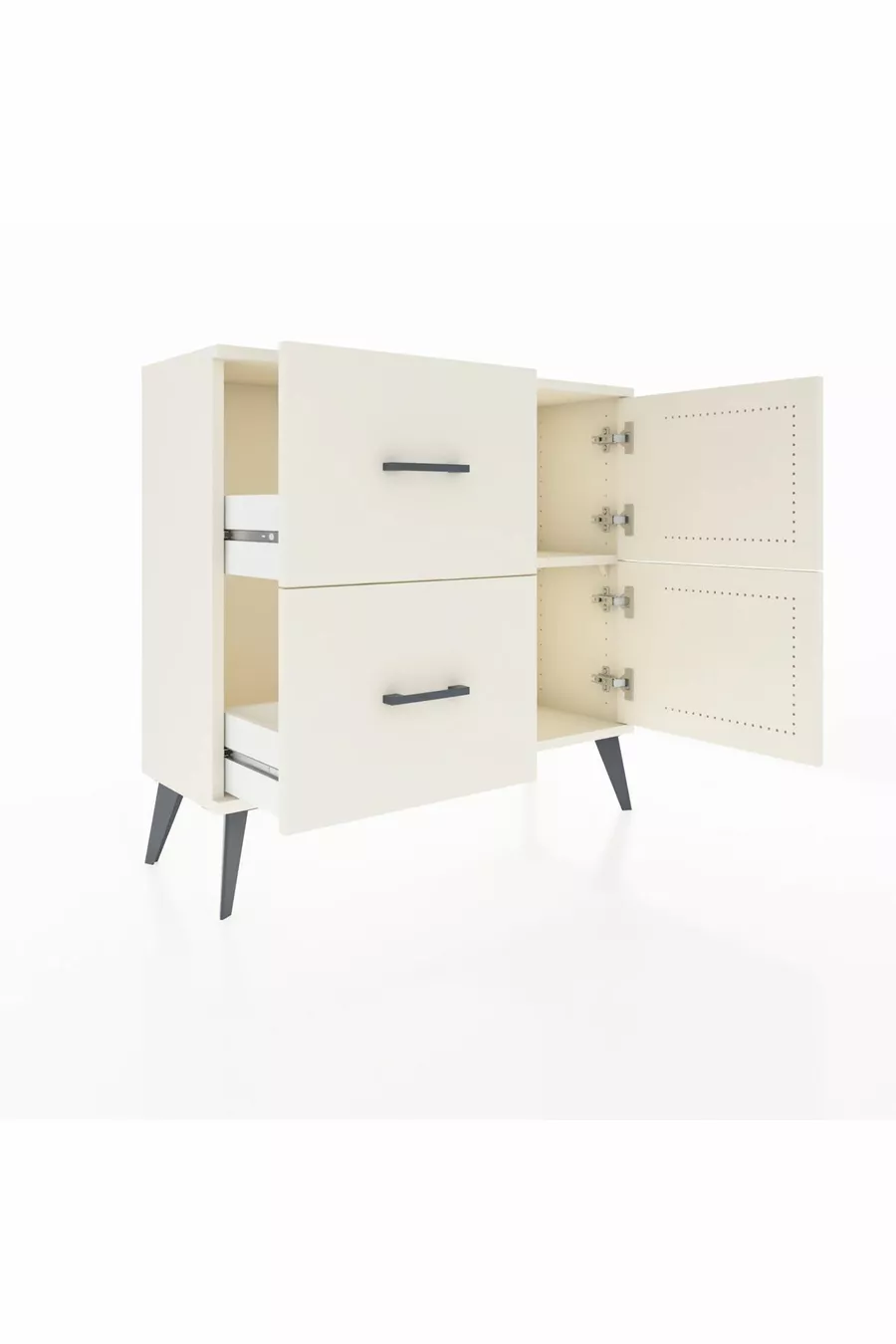 Commode Arges avec une étagère, 2 tiroirs et 2 portes, Pierre de lune-Pierres de lune