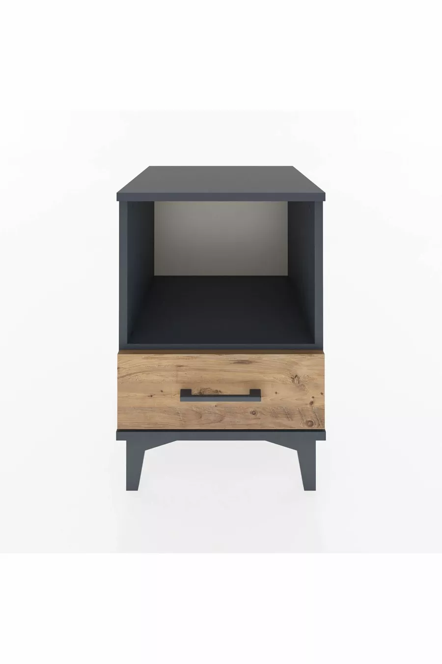 Comodino Hyperion con un ripiano e un cassetto Antracite-Pino