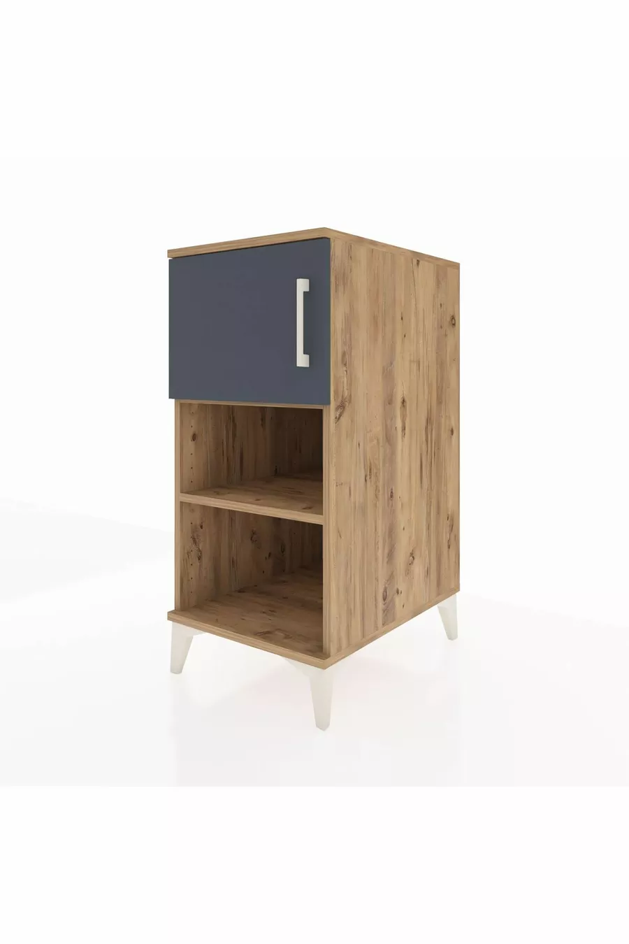 Table de chevet Kronos à 2 étagères avec 1 porte, pin-anthracite
