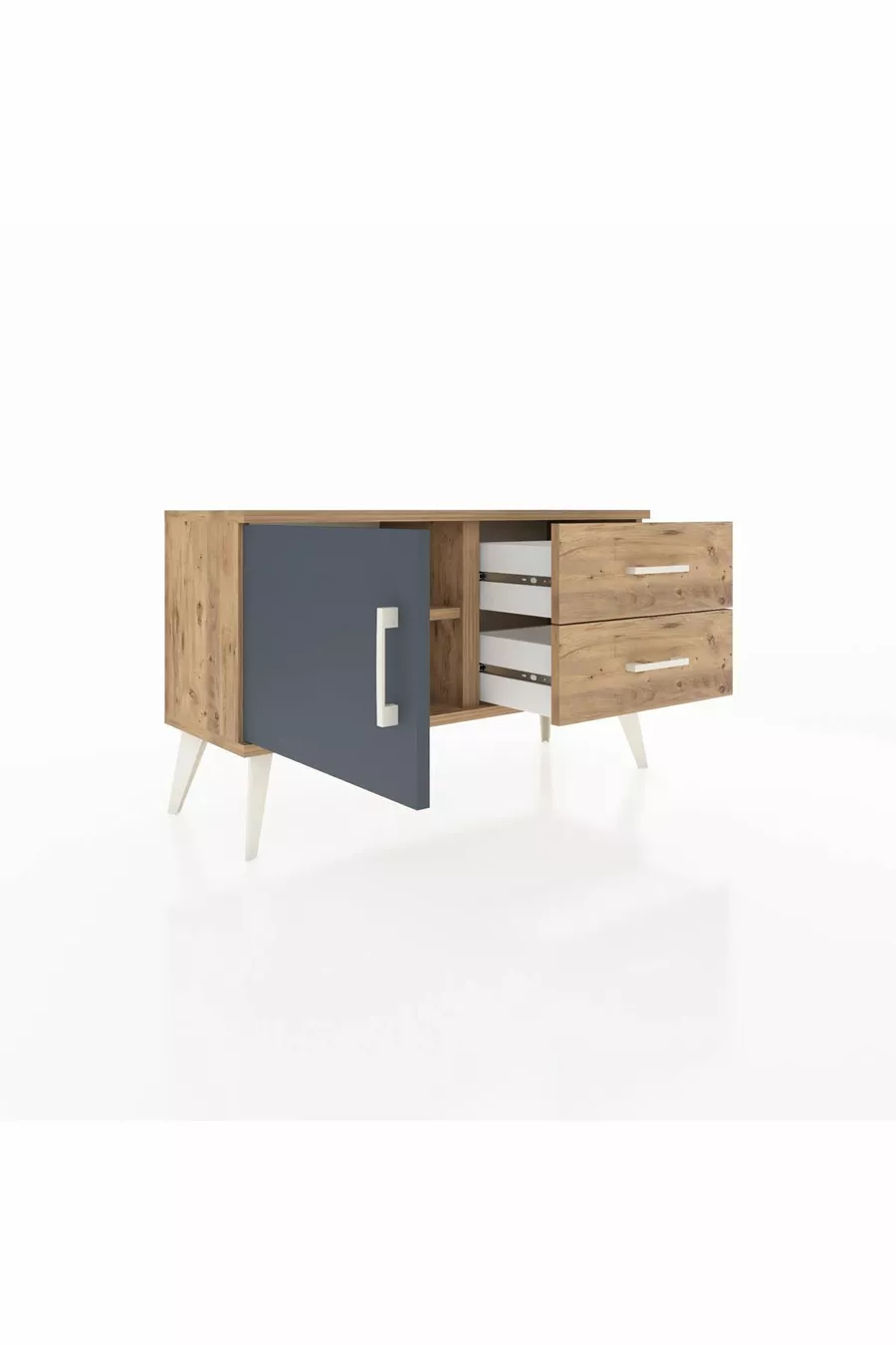 Commode Arges avec une étagère, 2 tiroirs et une porte, pin-anthracite/pin