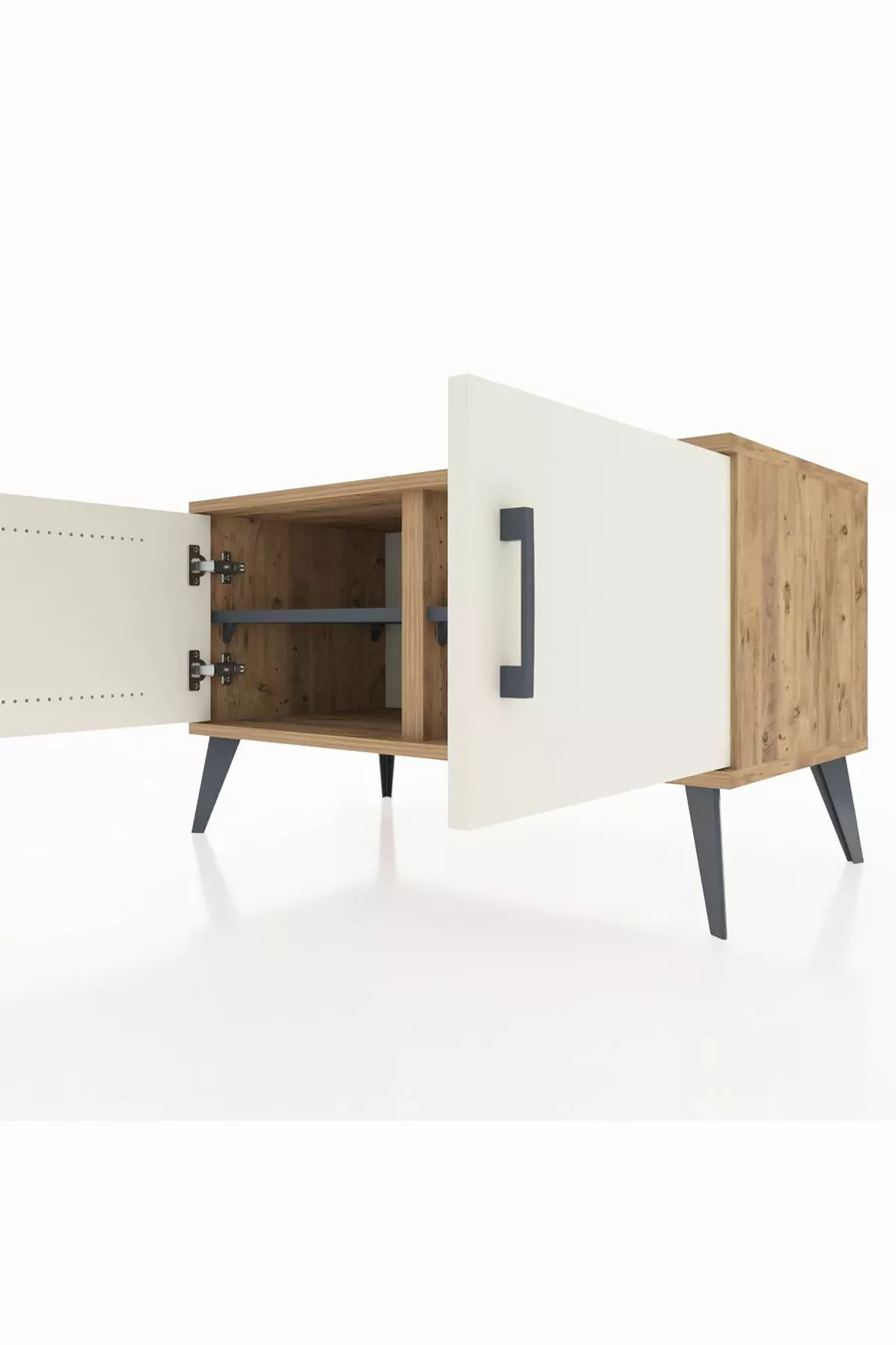 Commode Hyperion 2 étagères 2 portes Pin-Sable/Anthracite