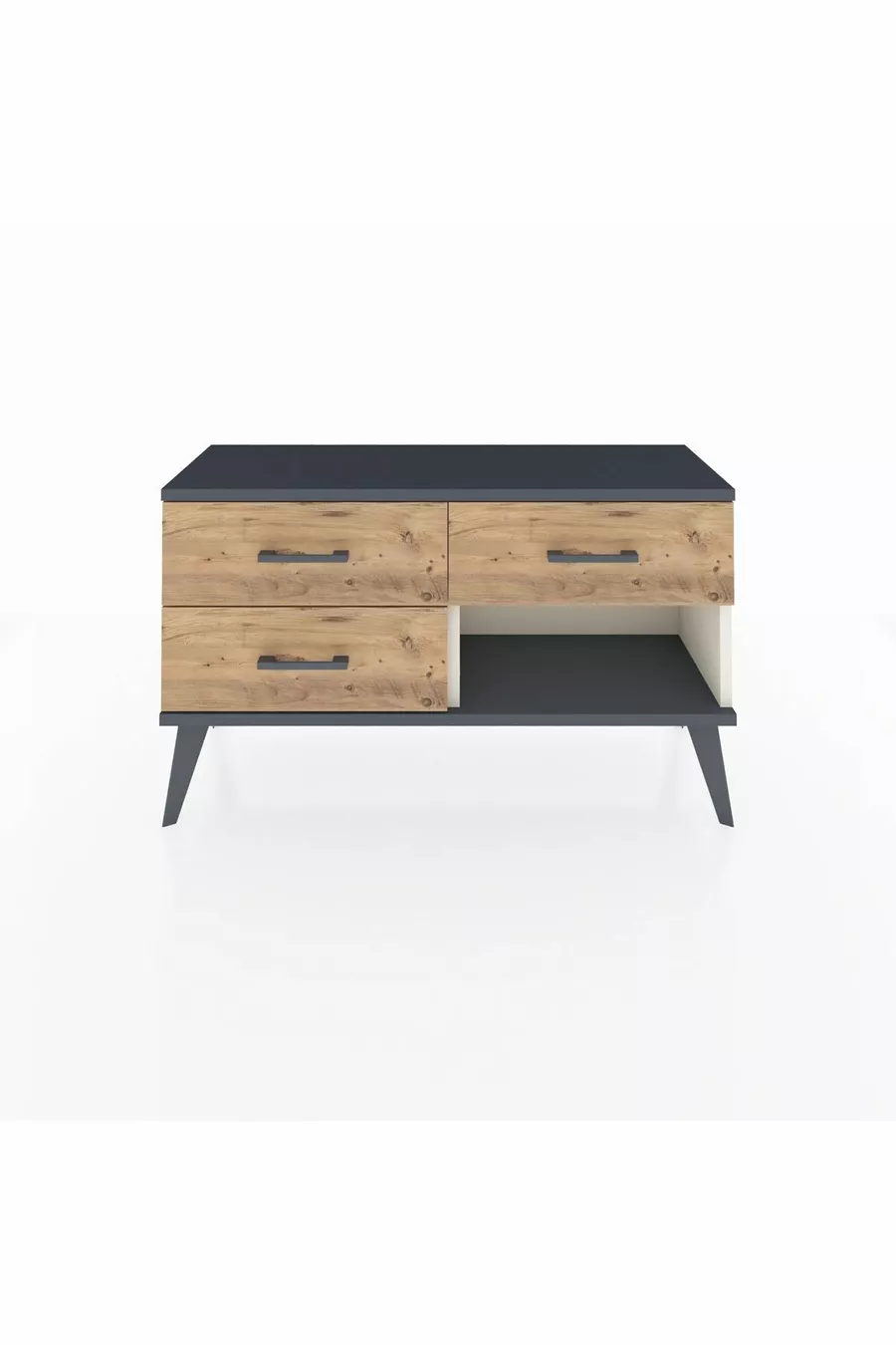 Commode Arges 3 tiroirs Pierre d'Agate-Anthracite/Pin