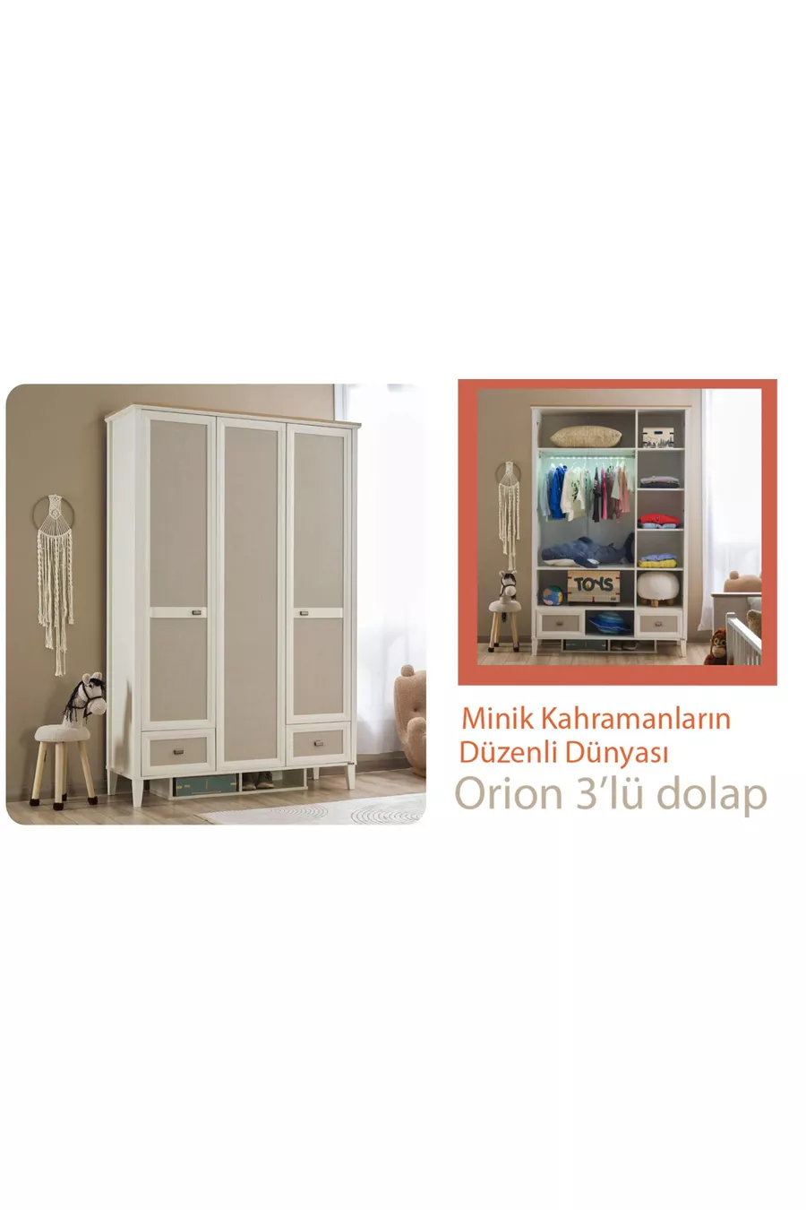 Orion Kinderzimmer (3-türiger Schrank + * Montessori + Kommode)