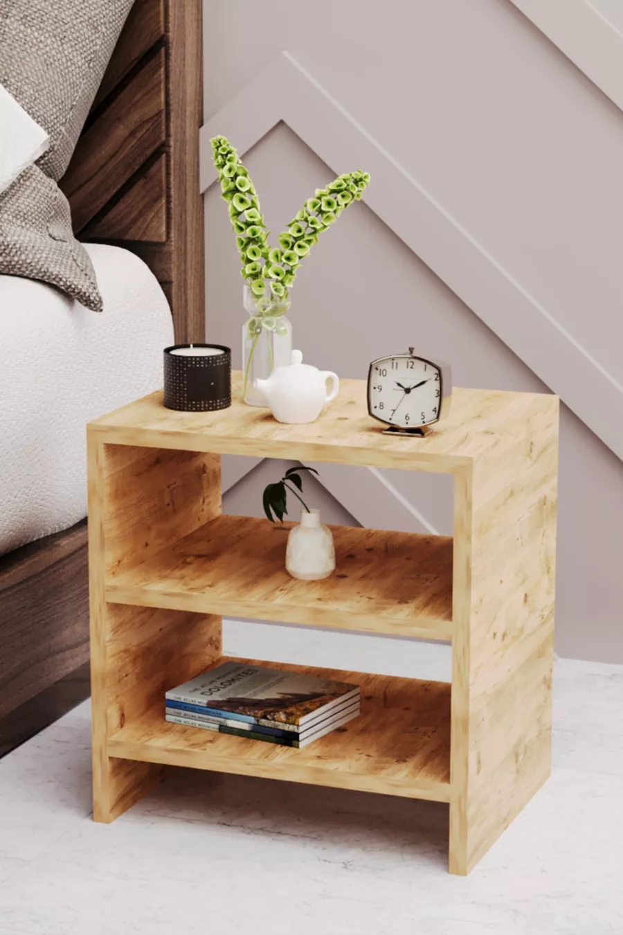 2-Shelf Nightstand Bedroom Side Table with Compartments Bedside Table