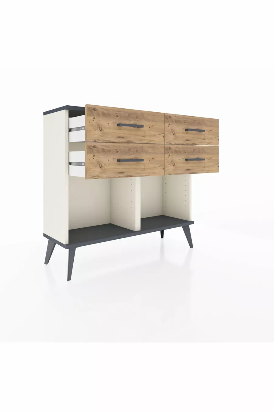 Commode Arges 4 tiroirs Pierre d'Agate-Anthracite/Pin