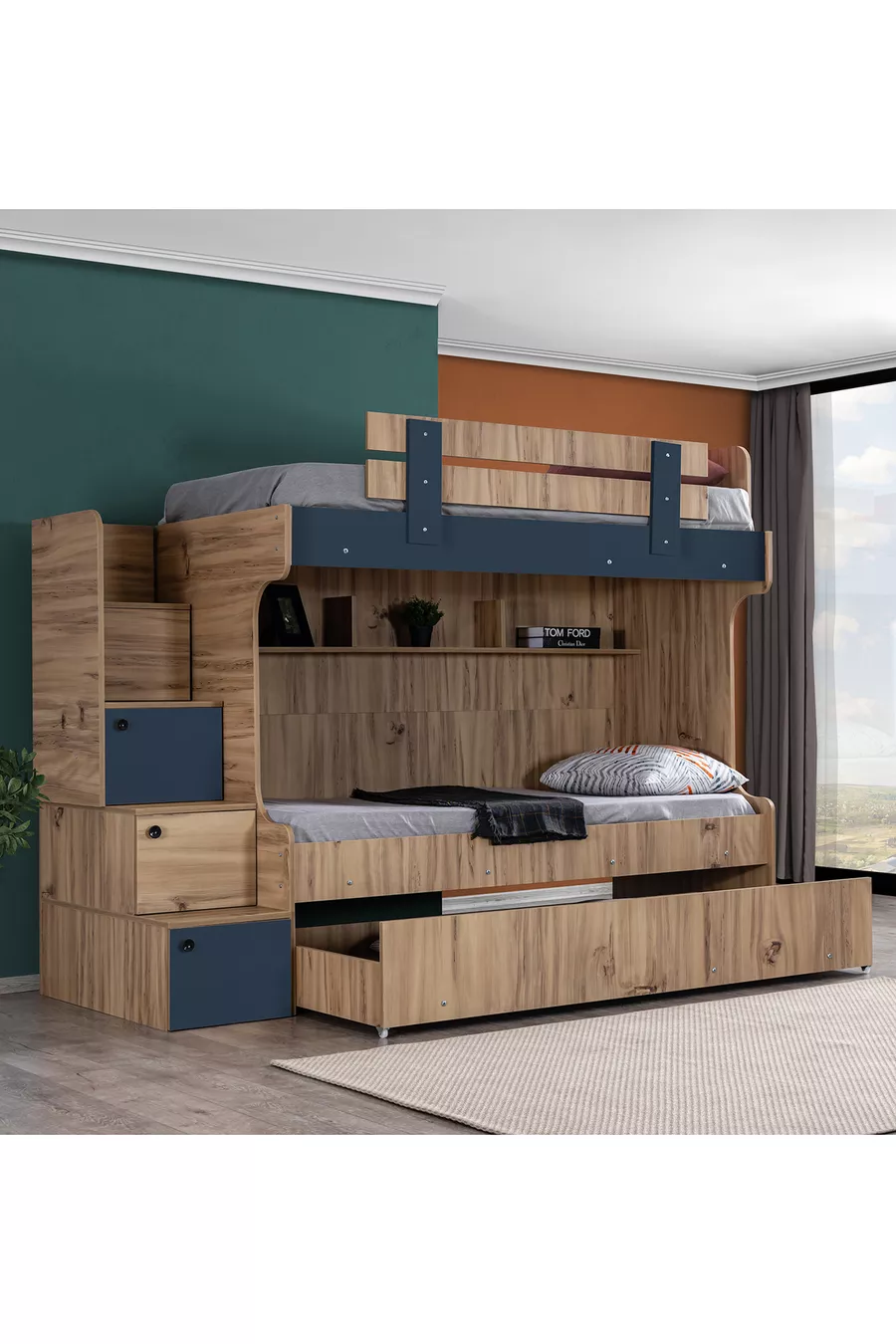 Lit superposé Ranza Riva avec lit d’appoint 2 matelas Comfort
