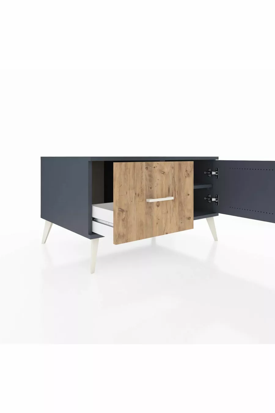 Commode Kronos avec une seule étagère, un tiroir et une porte, Anthracite-Anthracite/Pin