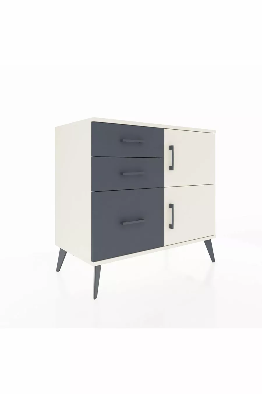 Commode Hyperion à une étagère, 3 tiroirs, 2 portes, Pierre de lune/Anthracite