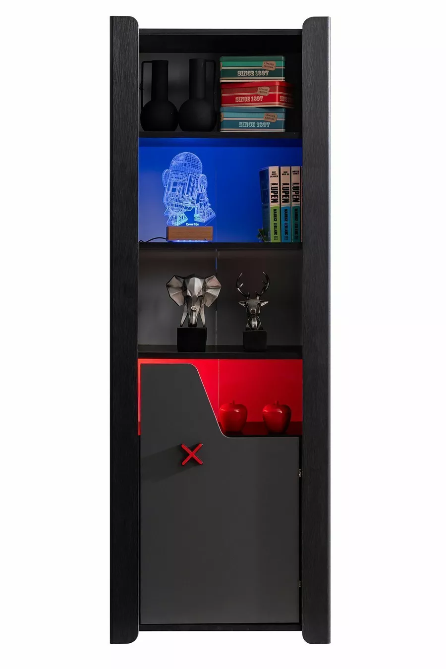 Jugendzimmer mit Gamer-Motiv - 2-türiger Schrank, Bett, Nachttisch, Schreibtisch, Kommode, Bücherregal