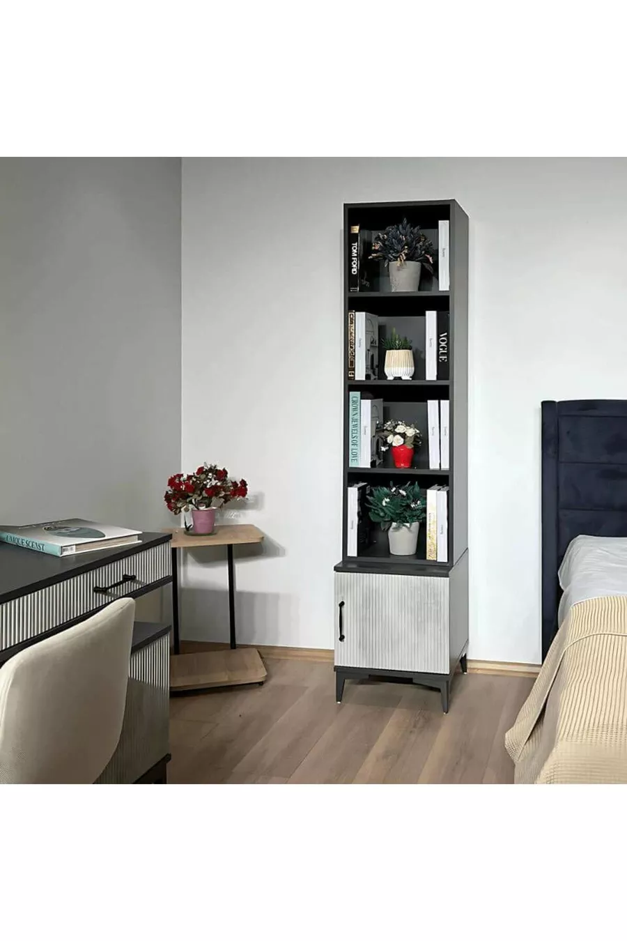 Ensemble Commode d'angle et Bibliothèque Poyraz | Qualité MDF de première classe | Portes revêtues REHAU | Pieds en bois