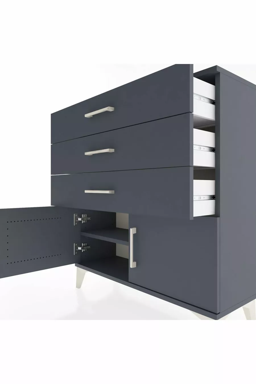 Commode Arges à une étagère, 3 tiroirs et 2 portes, Anthracite-Anthracite