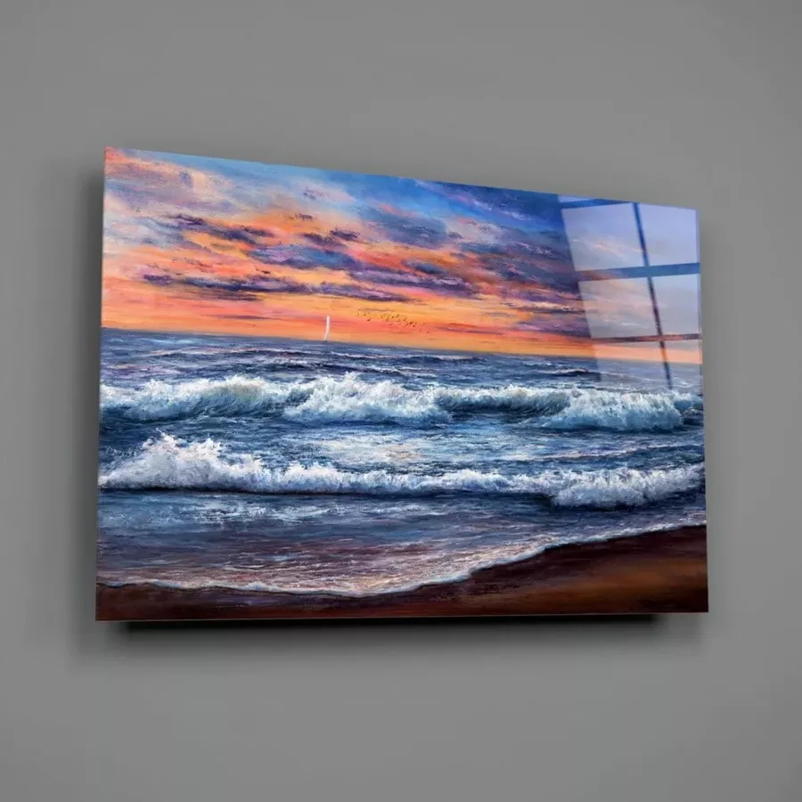 Peinture sur verre de vagues
