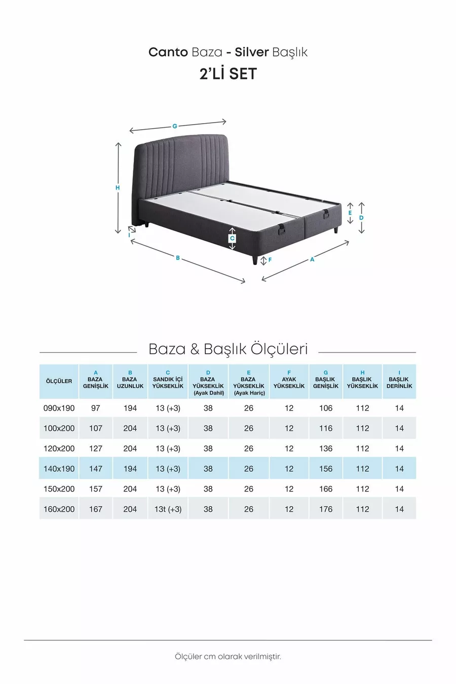 Canto Baza, Testata Silver Matrimoniale Set da 2 - Antracite,