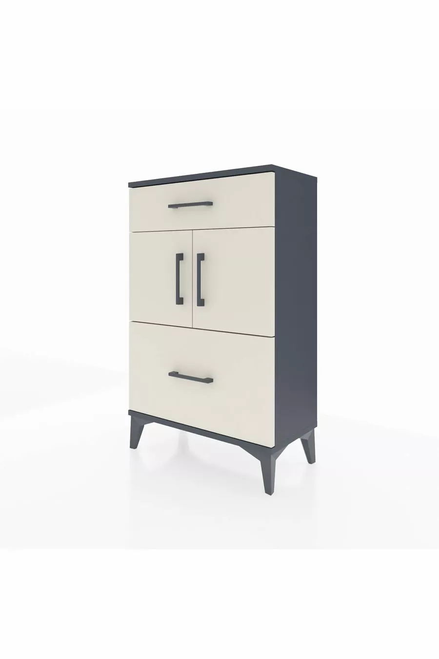 Arges Commode Single Shelf 2 Drawers 2 Doors Anthracite-Pebble