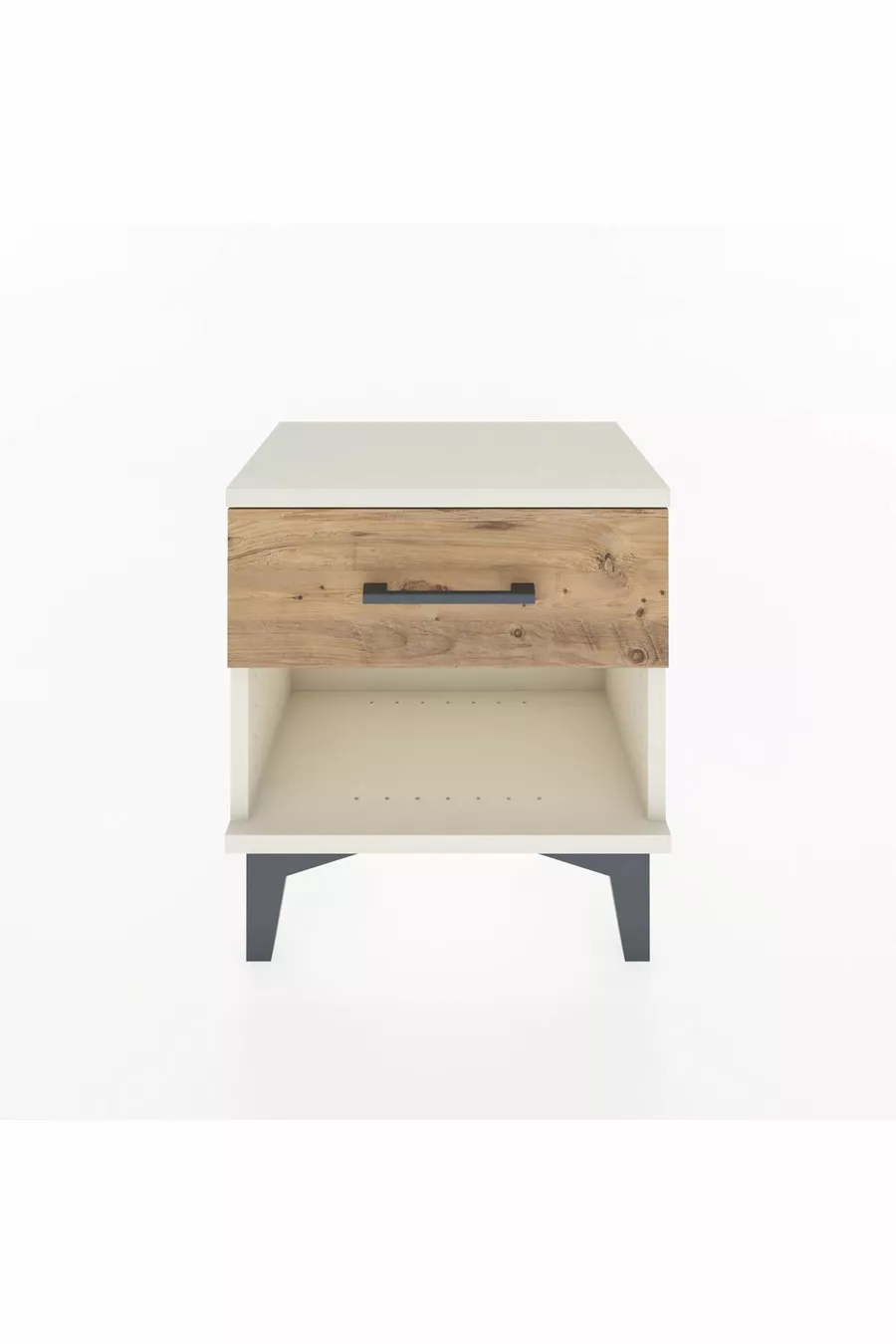 Table de chevet Arges à un tiroir, pierre de lune-pin