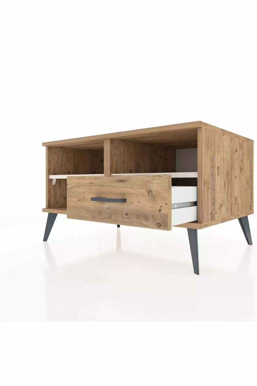 Commode Kronos à 2 étagères et 1 tiroir Pin-Pierre d'argile/Pin
