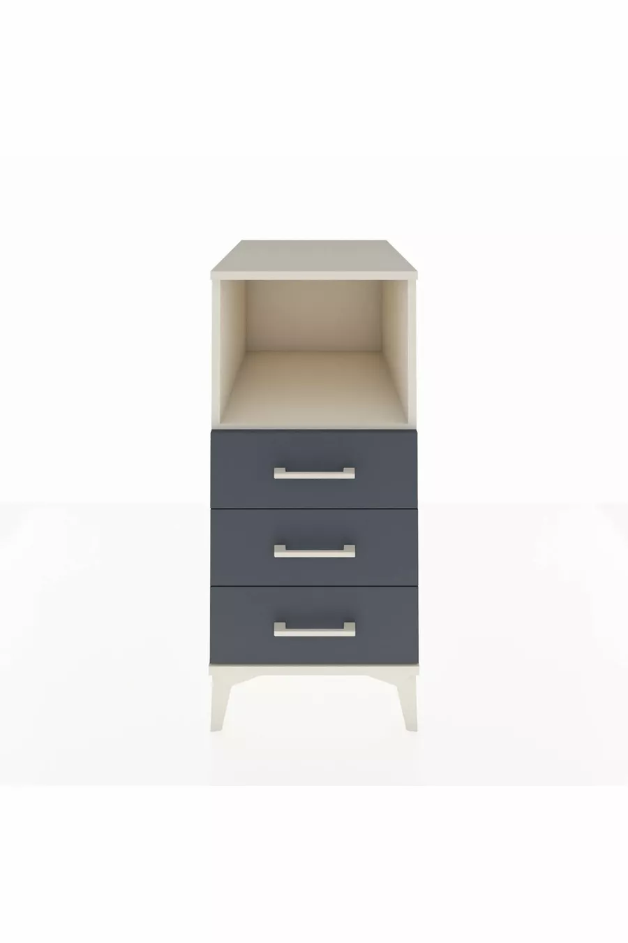 Table de chevet Kronos avec une étagère et 3 tiroirs, Albâtre-Anthracite