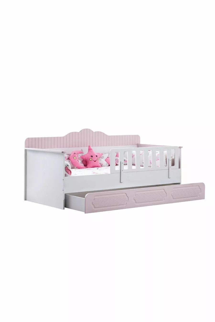 Lit à barreaux avec tiroirs, Lit Montessori Flower avec tiroirs - Rose