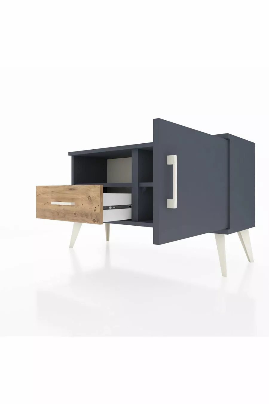 Commode Arges 2 étagères avec 1 tiroir et 1 porte, Anthracite/Anthracite/Pin