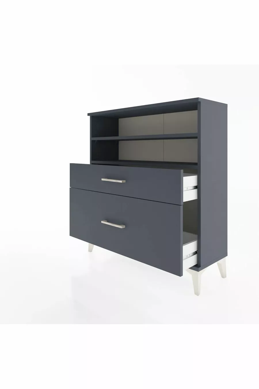 Commode Arges 2 étagères 2 tiroirs Anthracite-Anthracite