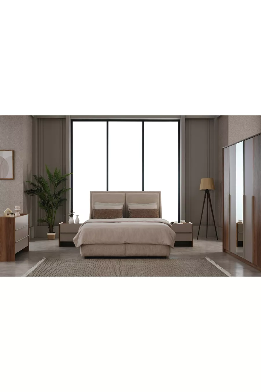 ENSEMBLE DE CHAMBRE À COUCHER MONARCH, AVEC MIROIR, 5 PORTES