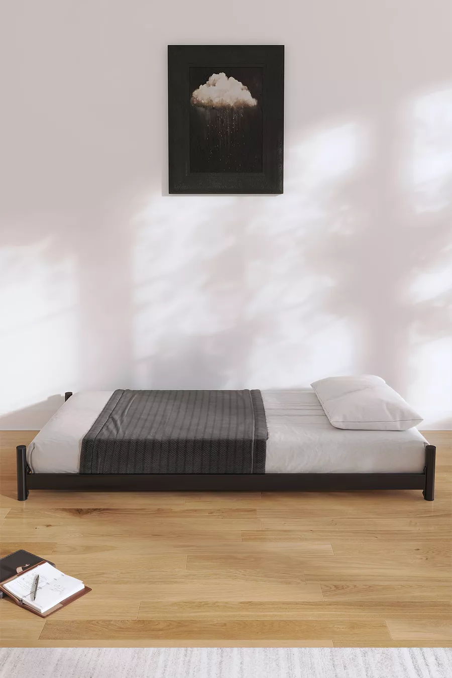 Arya Kinderbett Kompatibel mit Matratze Schwarz | Kinder-Etagenbett Produkt - Bodenbett