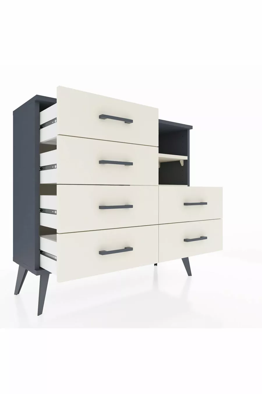 Commode Arges 2 étagères 6 tiroirs Anthracite-Pierre de lune