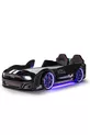 Letto con carrello nero, porte apribili, Mustang completo di luci LED, telecomando e musica