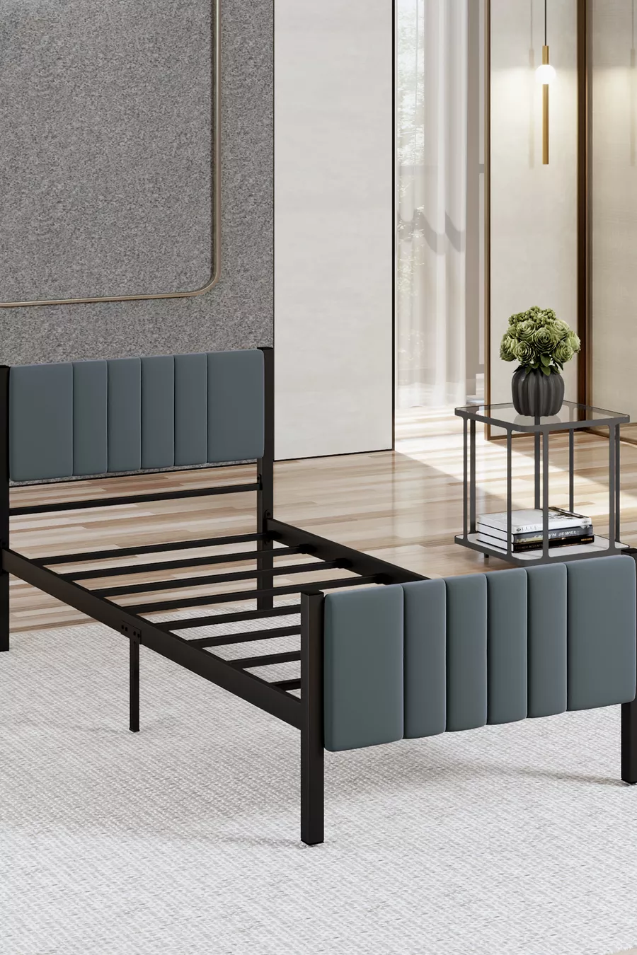 Lit en métal Lotus couleur anthracite, options de taille