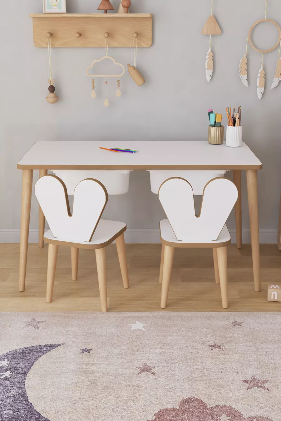 Table d'activités pour enfants avec 2 chaises et tiroir