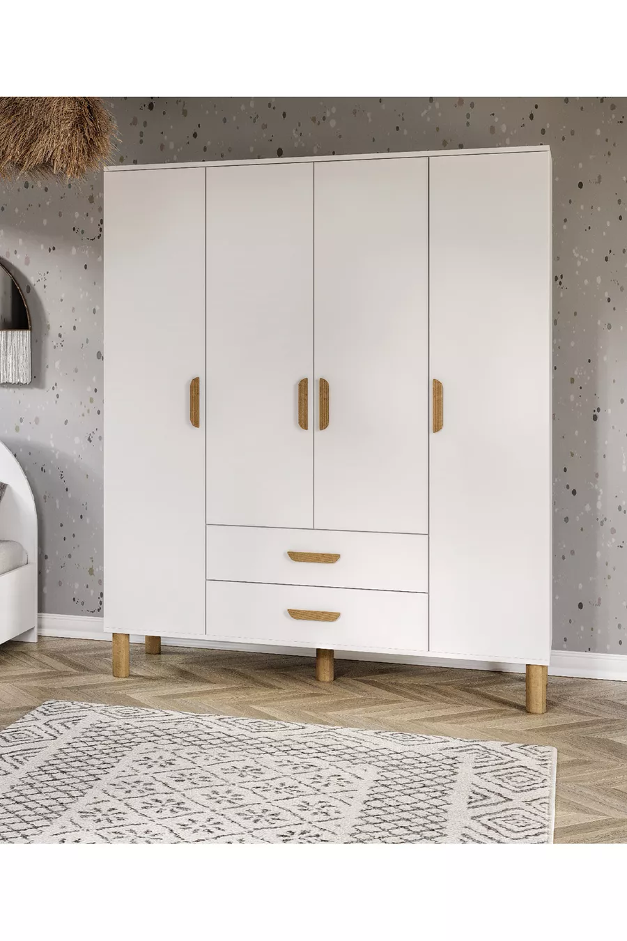 Möbel Güneş Bohem 4-türiger Schrank, komplett aus MDF