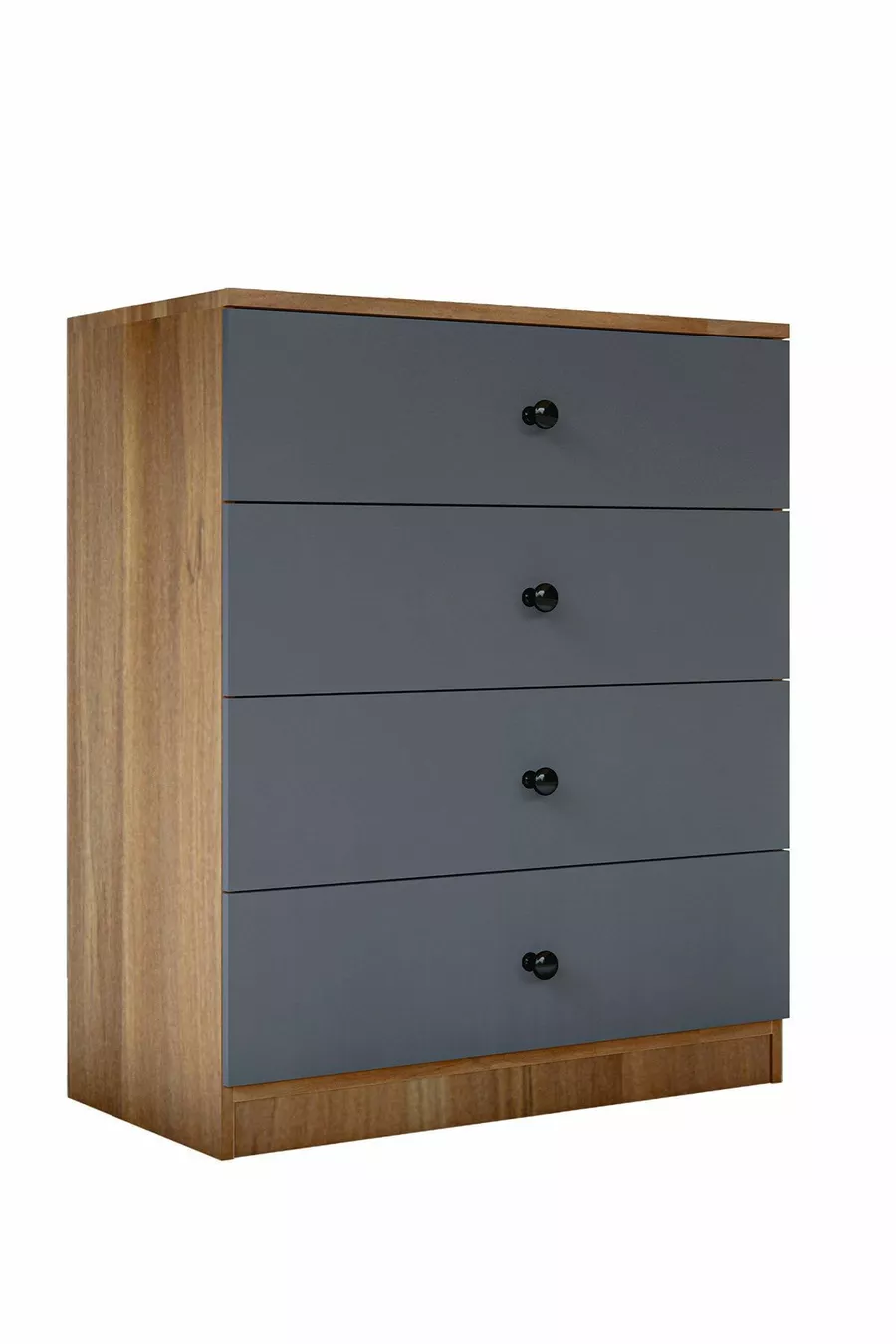 Comò Gm Almina a 4 cassetti con manopole a pulsante, grigio antracite-noce