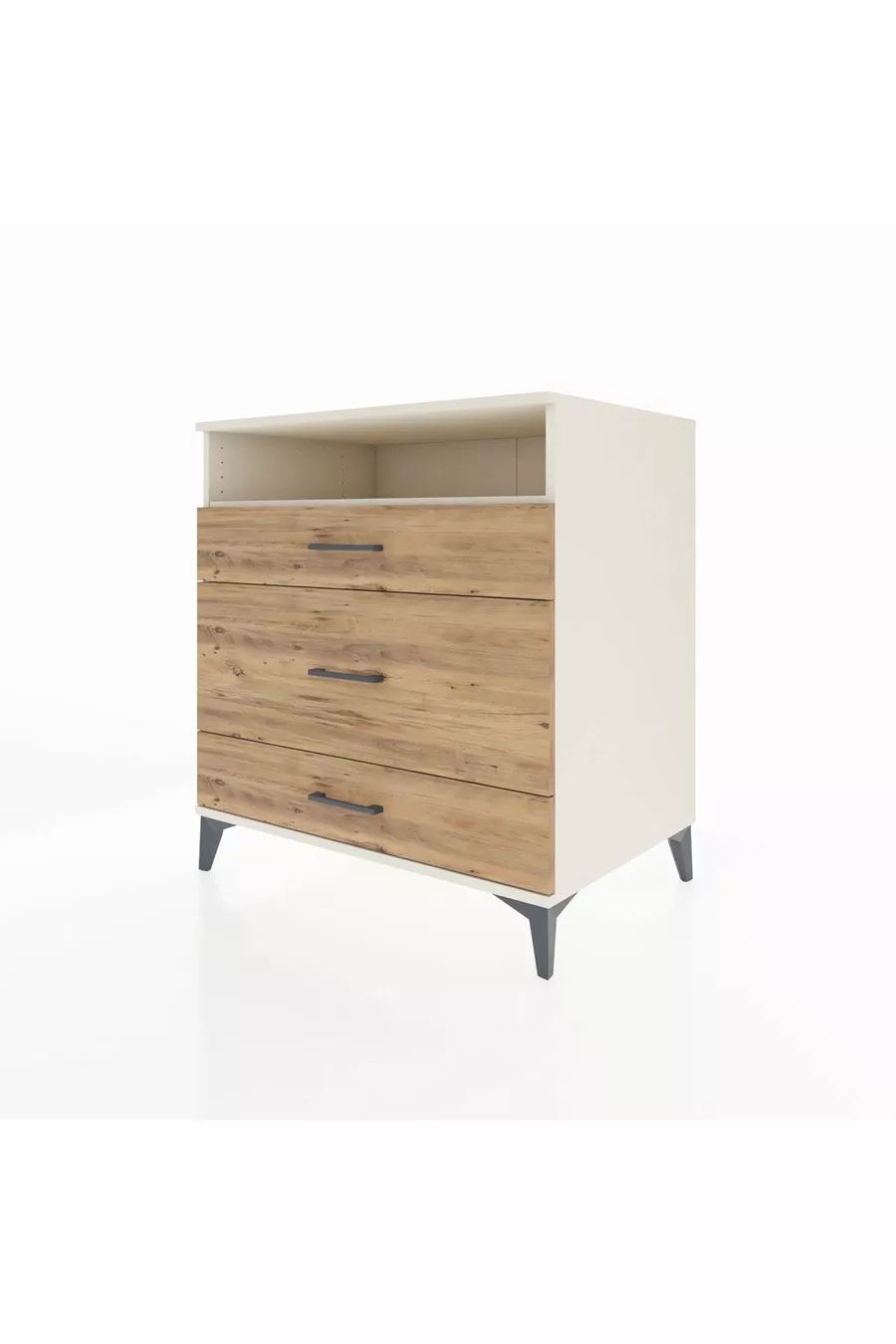 Commode Kronos avec une étagère et 3 tiroirs, Pierre de Lune-Pin