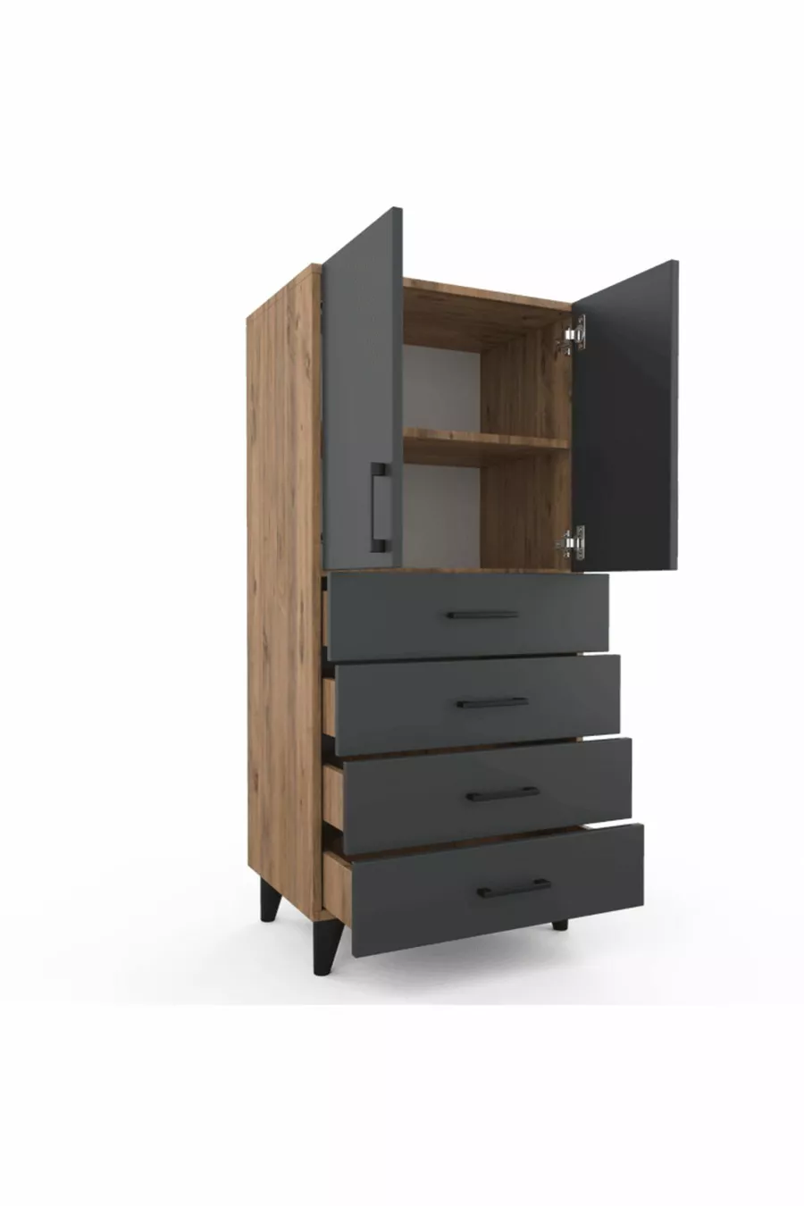Commode Rio - Pin Atlantique / Anthracite - Avec tiroirs - Avec portes