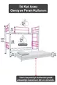 Lit superposé Koza avec tiroir pour 3 personnes Compatible avec lit, lit superposé en métal rose foncé
