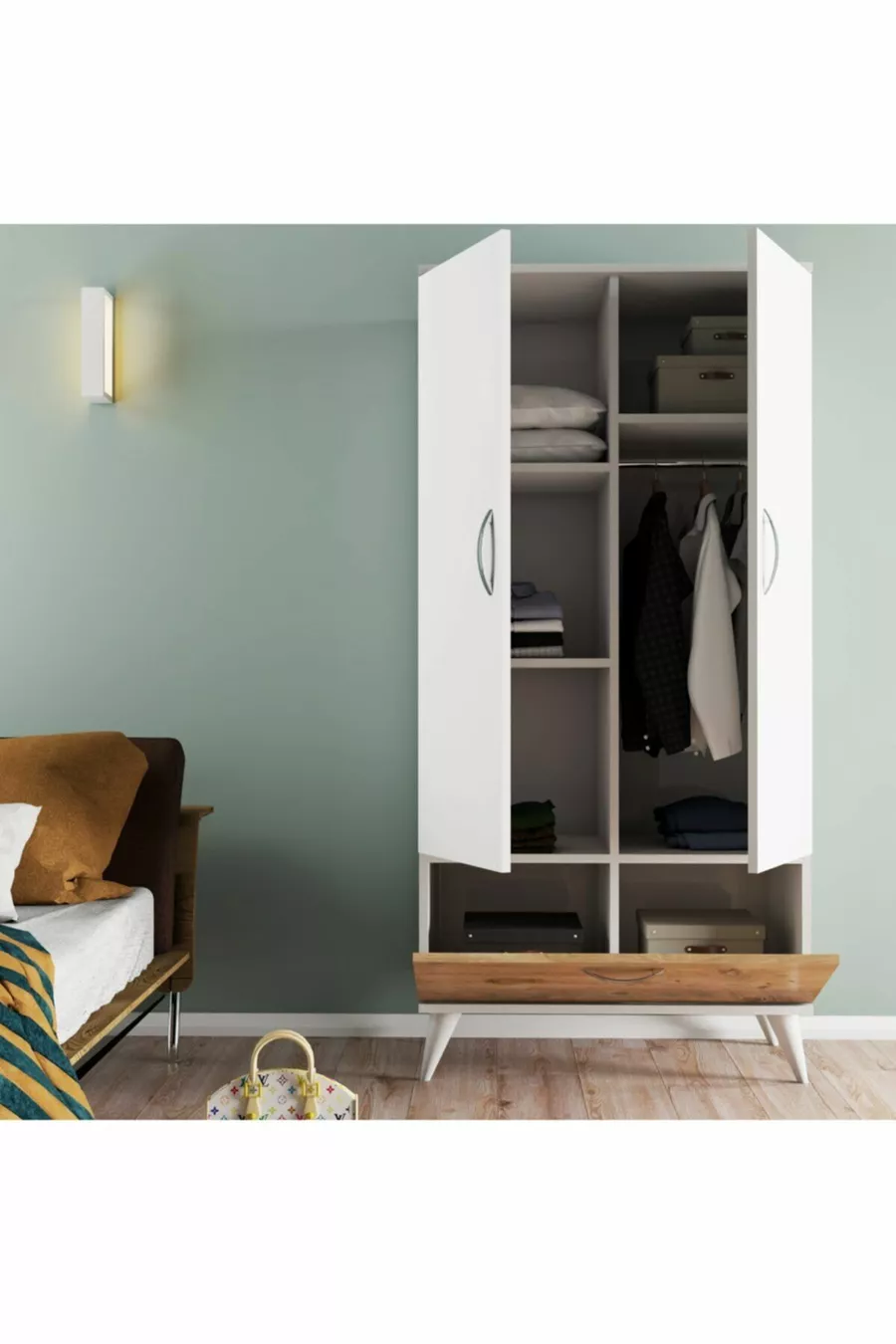 Armoire Nova 2 portes Blanc-pin - 