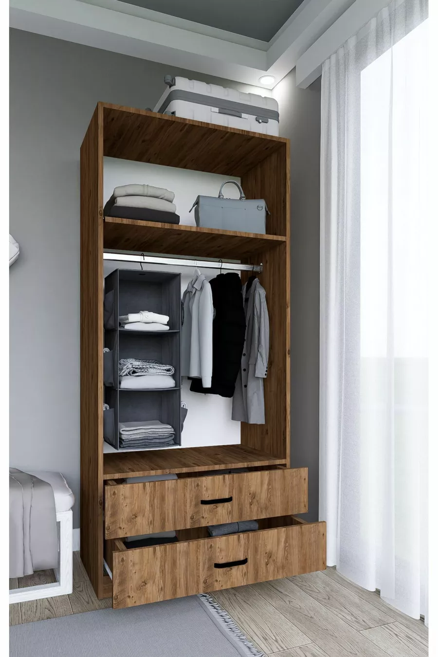 Armoire à vêtements Yaman  cm pin de l'Atlantique avec 2 portes et 2 tiroirs - Garde-robe