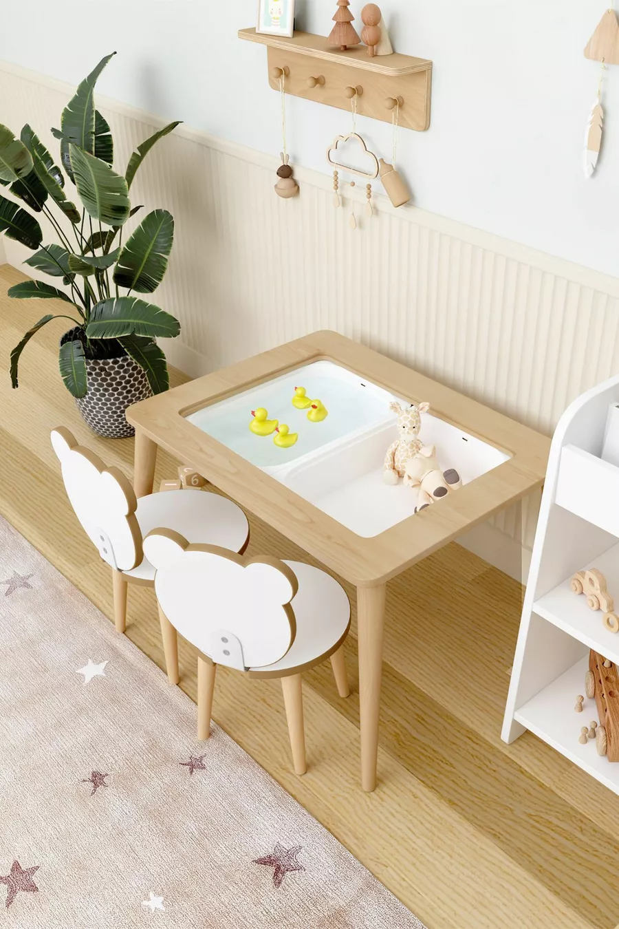 Table d'activité en bois avec 2 chaises, résistante à l'eau pour enfants