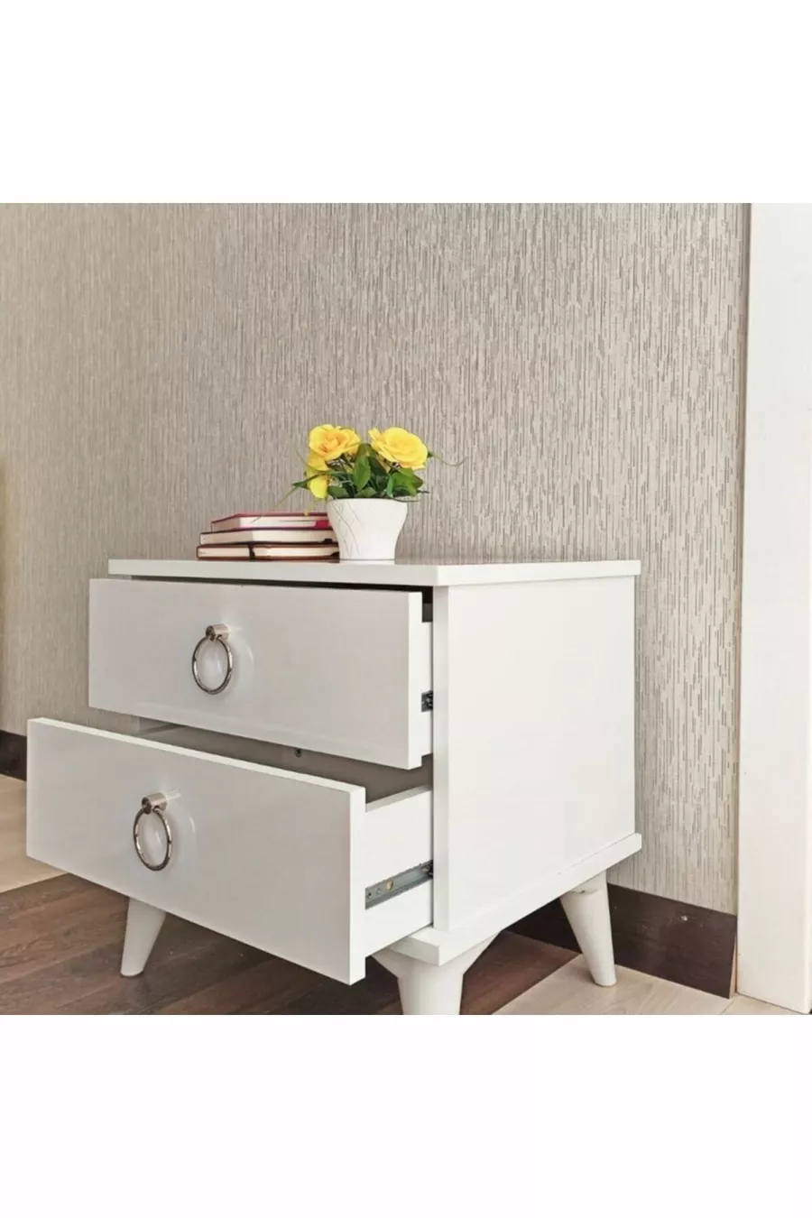 Table de chevet / Commode 2 tiroirs Argent / Chambre à coucher / Chambre d'adolescent / Chambre d'enfant / Chambre de bébé