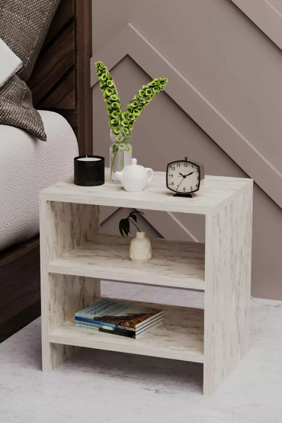 Table de chevet à 2 étagères, table de chevet pour chambre à coucher, table de chevet avec compartiments, table de chevet de chevet