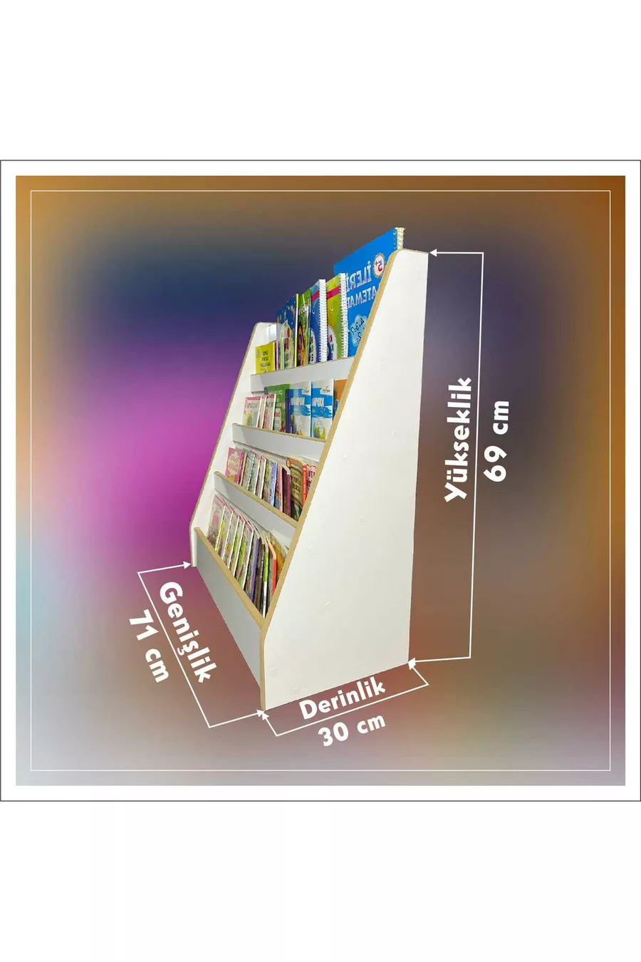 Bibliothèque Melis à 4 étagères - Bibliothèque Montessori - Étagère pour chambre d'enfant - Bibliothèque au sol