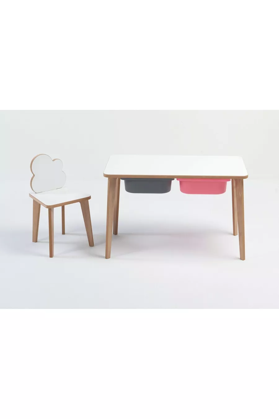 Houten Kinderactiviteiten Tafel en Stoel Set - Met Wolkenfiguur, Schrijf- en Veegbaar Oppervlak - Met Lade - Rechthoekig