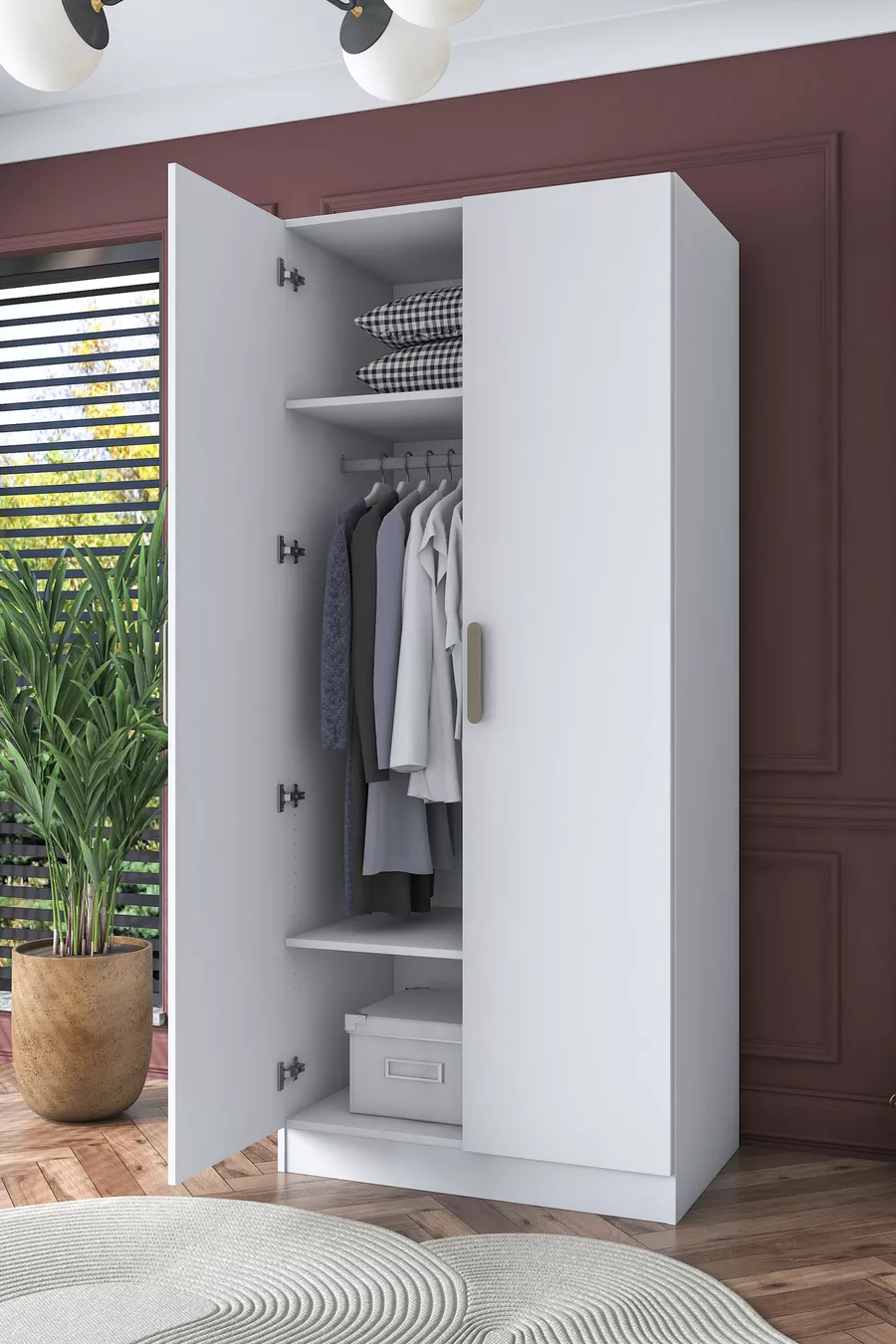 Armoire Rani  à 2 portes et 2 étagères, blanche