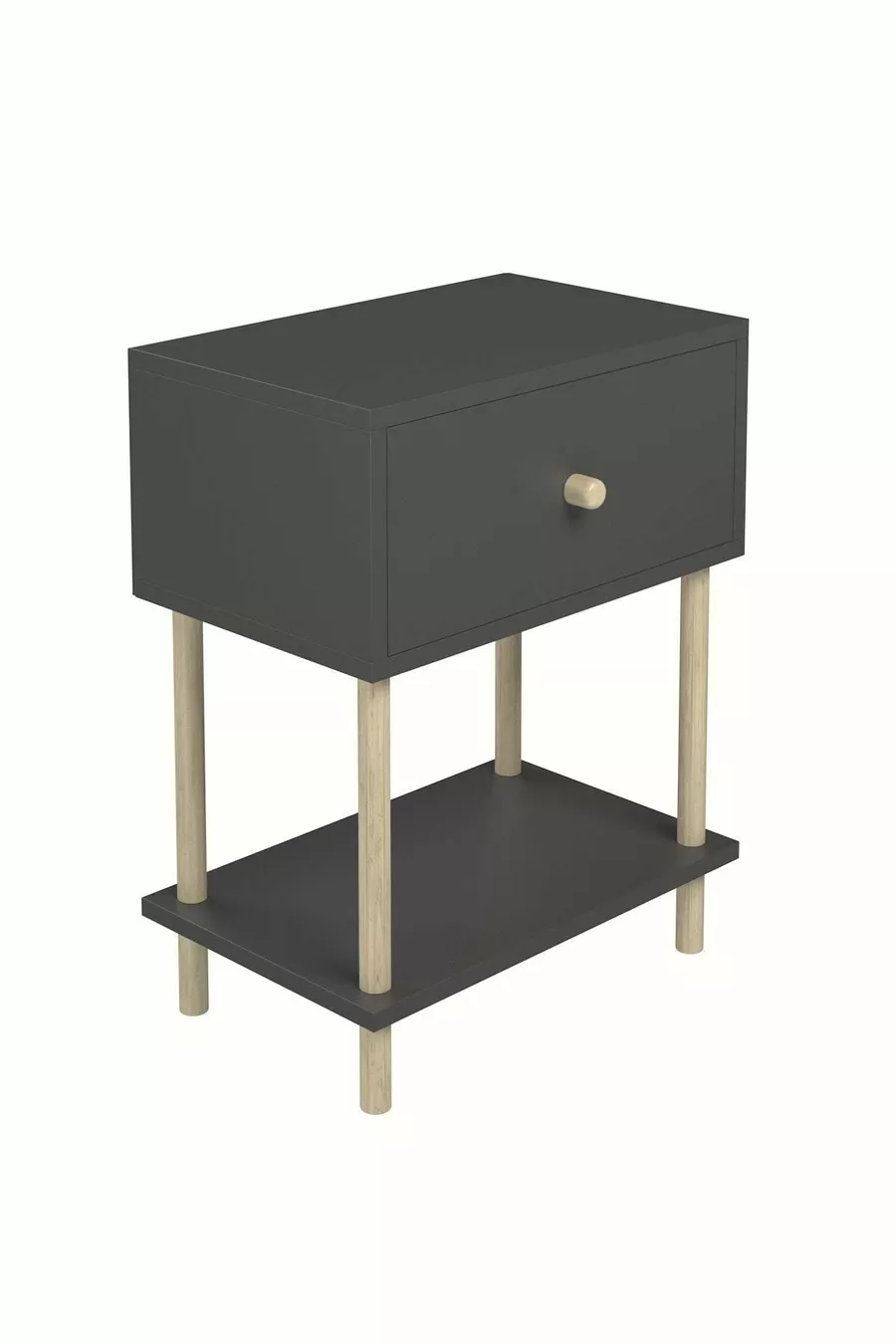 Chevet moderne avec étagères et abattant, organiseur de chevet pour chambre à coucher, table d'appoint en bois avec pieds - Anthracite