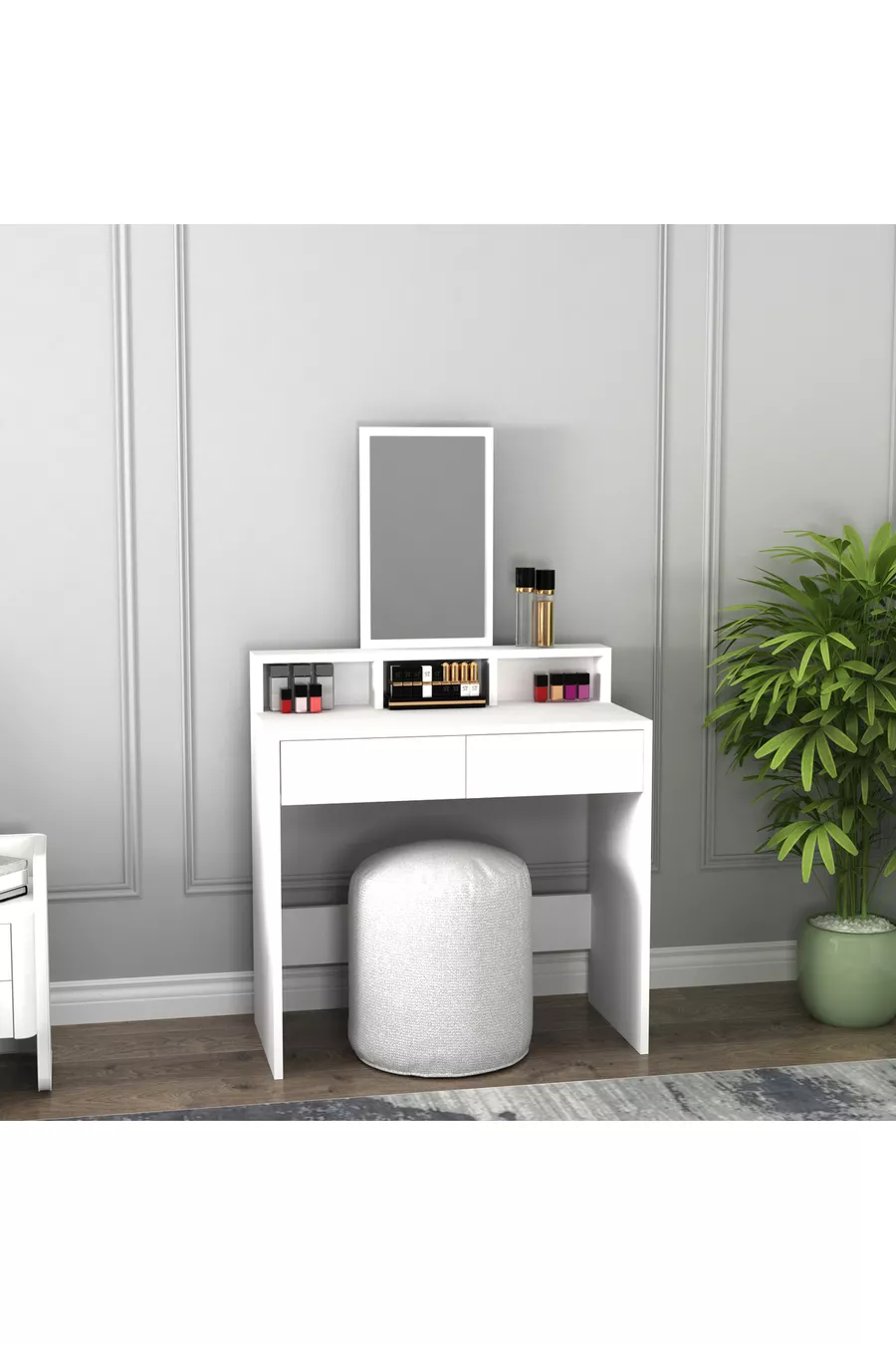 Luna White Modern Design Vanity Table with Drawer and Mirror - Luna