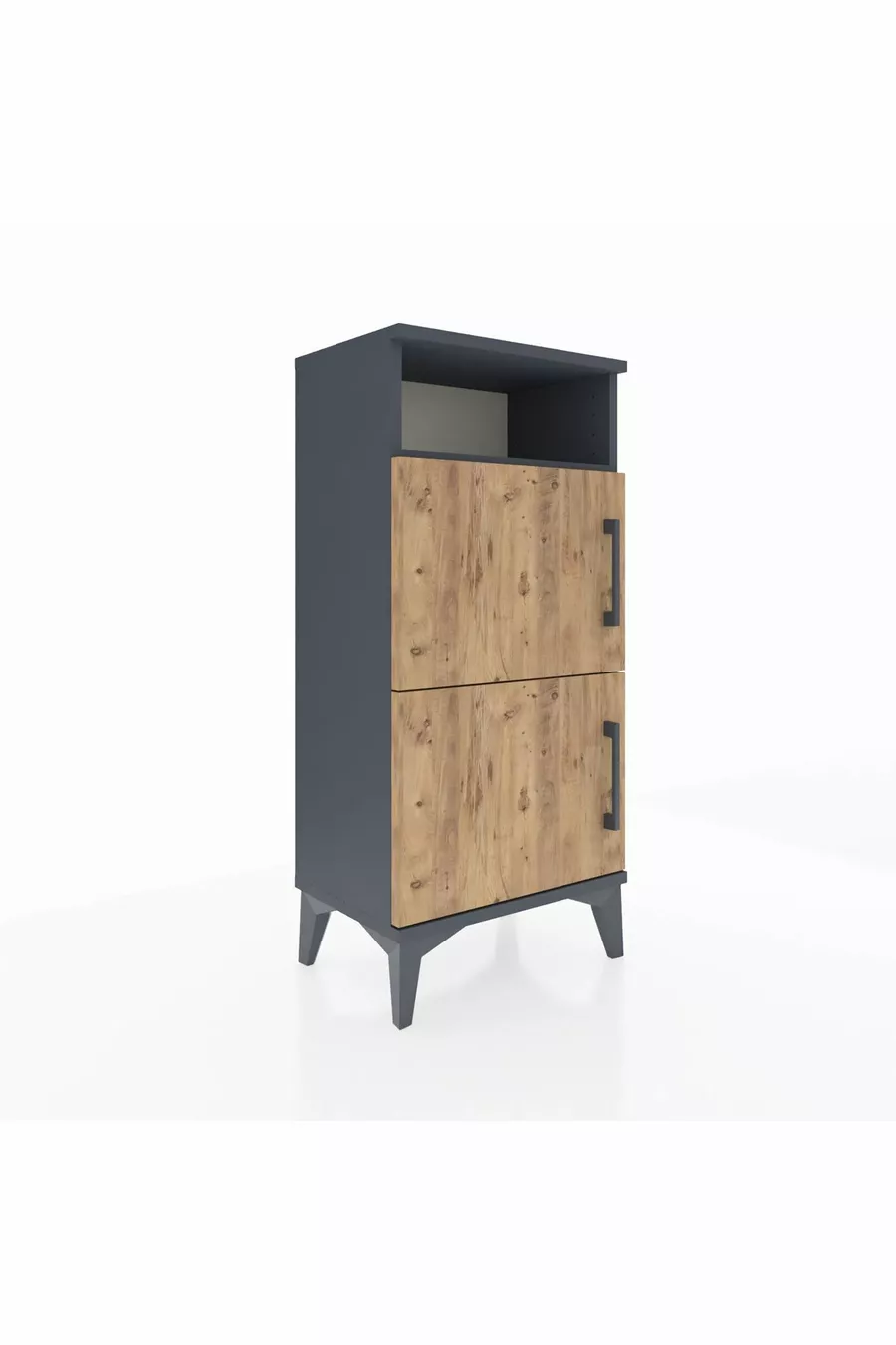 Table de chevet Arges à une étagère et deux portes Anthracite-Pin