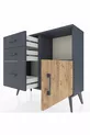 Commode Arges avec une seule étagère, 3 tiroirs et une porte unique Anthracite-Sapin/Anthracite